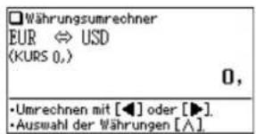 Währungsumrechner EUR ⇔ USD (KURS 0,) 0, •Umrechnen mit [◀] oder [▶]. •Auswahl der Währungen [∧]