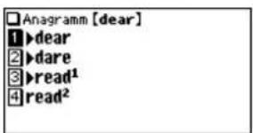 Anagramm [dear] 1▶dear 2▶dare 3▶read¹ 4▶read²