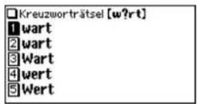 Kreuzworträtsel [w?rt] 1 wart 2 wart 3 Wart 4 wert 5 Wert