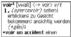 voir¹ [vwaR] <→ voir> v/t 1. (apercevoir) sehen; erblicken; zu Gesicht bekommen; ansichtig werden (+gén); •voir un accident einen