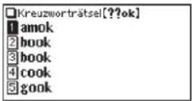 Kreuzworträtsel[??ok] 1 amok 2 book 3 book 4 cook 5 gook