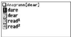 Anagramm[dear] 1 dare 2 dear 3 read¹ 4 read²