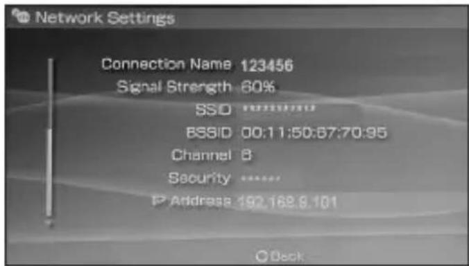 Network Settings Connection Name 123456 Signal Strength 80% SSD ****** BSSID 00:11:50:67:70:95 Channel B Security ****** P Address 192.168.9.101 O Deck