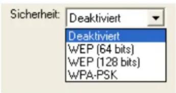 Sicherheit: Deaktiviert Deaktiviert 'WEP (64 bits) 'WEP (128 bits) 'WPA-PSK