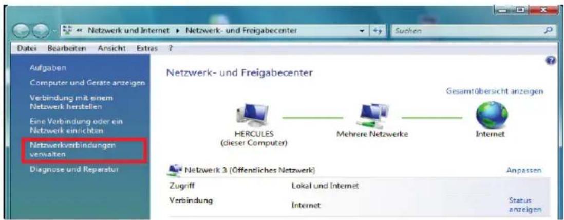 Netzwerk und Internet Netzwerk- und Freigabecenter Aufgaben Computer und Geräte anzeigen Verbindung mit einem Netzwerk herstellen Eine Verbindung oder ein Netzwerk einrichten Netzwerkverbindungen verwalten Diagnose und Reparatur Netzwerk- und Freigabecenter Gesamtübersicht anzeigen HERCULES (dieser Computer) Mehrere Netzwerke Internet Netzwerk 3 (Öffentliches Netzwerk) Anpassen Zugriff Lokal und Internet Verbindung Internet Status anzeigen