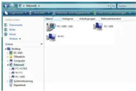 Organisieren > Anschinen > Networks- und Relegisenter > Enzen Drucker Analogtes Distributoren Dokumente Blade Musk Weitere > Ordner Desktop PC-WIFI Öffentlich Computer Network PC-HOME MYPC PC-WIFI Systemsteuerung Papierkorb Name Kategorie Arbeitzgruppe Netzwerkstandart PC-WIFI | WIFI PC-WIFI MYPC