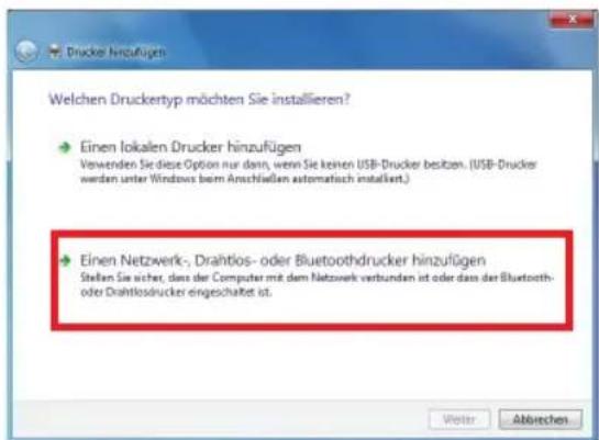 Welchen Druckertyp möchten Sie installieren? Einen lokalen Drucker hinzufügen Vewenden Sie diese Option nur dann, wenn Sie keinen USB-Drucker beiziten. (USB-Drucker werden unter Windows beim Anschlaffen automatisch installiert.) Einen Netzwerk-, Drahtlos- oder Bluetoothdrucker hinzufügen Stellen Sie sicher, dass der Computer mit dem Netzwerk verbunden ist oder dann der Bluetooth- oder Drahtlosdrucker eingeschaltet ist.