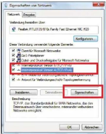 Eigenschaften von Netzwerk Netwerk Fragabe Verbindung herstellen über: Realtek RTL8135/B10x Family Fast Ethernet NIC #20 Konfigurer... Diese Verbindung verwendet folgende Elemente: Client für Microsoft Netzwerke QoS-Paketplaner Datei- und Druckaufreigabe für Microsoft-Netzwerks Internetprotokoll Version 6 (TCP/IPv6) Internetprotokoll Version 4 (TCP/IPv4) E7A: Hebei für Verbindungsschicht-Topologeserköhn Antwort für Verbindungsschicht-Topologeserkemung Installieren... Deinstallerten... Eigenchaften Beschreibung TCP/IP, das Standardprotokoll für WAN-Netzwerke, das den Datenzustausch über verschiedene, miteinander verbundene Netzwerke ermöglicht. OK Abbrechen