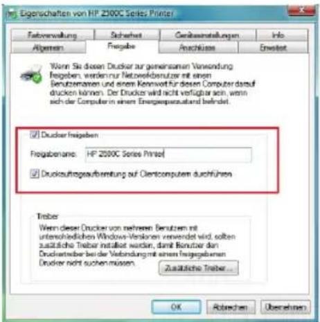 Eigenschaften von HP 2500C Series Printer Fabverwaltung Sicherheit Gerässverstellungen Info Algegen Fragabe Anschüsse Erwartet Worn Sie dessen Drucker zur gemeinsamen Verwendung Firgsben, werden nur Netwerkbenutzer mit einem Benutzemaren und einem Kennwert für dessen Computer darauf drucken können. Der Drucker wird nicht verfügbar sein, wenn sach der Computer in einem Energiespurausstand befindet. Drucker insgeben Firgsbaren: HP 2500C Series Printer Duckauftragsaufberatung auf Clientcomputer durchführen Träber Wern dieser Drucker von mehrern, Versuchten mit unterschiedlichen Windows-Verkoren verwendet wird, sollten zustliche Trebar installiert werden, damit Bestutter den Drucksbare berider Verbindung mit einem Insgesgabenen Drucker nicht suchen müssen. Zusätzliche Treber... OK Abzehen Überehen