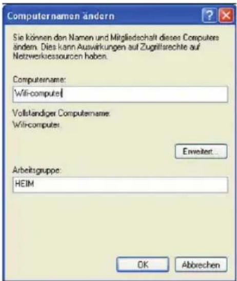 Computer namen ändern Sie können den Namen und Mitgliedschaft dieses Computers ändern. Dies kann Auswirkungen auf Zugriffsrechte auf Netzwerksourcen haben. Computername: Wili-computer Vollständiger Computername: Wili-computer Erweiter... Arbeitsgruppe: HEIM OK Abbrechen