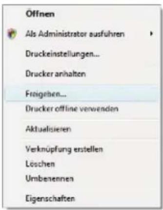 Öffnen Als Administrator ausfuhren Druckeinstellungen... Drucker anhalten Fragaben... Drucker offline verwenden Aktualisieren Verknüpfung erstellen Löschen Umbenennen Eigenschaften