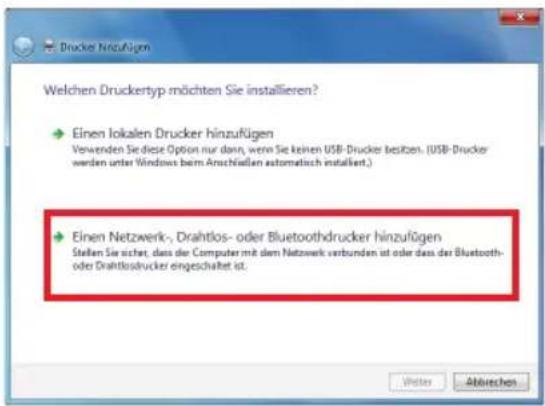 Welchen Druckertyp möchten Sie installieren? ► Einen lokalen Drucker hinzufügen Verwenden Sie diese Option nur dann, wenn Sie keinen USB-Drucker besten. (USB-Drucker werden unter Windows beim Anschlafen automatisch installiert.) ► Einen Netzwerk-, Drahtlos- oder Bluetoothdrucker hinzufügen Stellen Sie sicher, dass der Computer mit dem Netzwerk verbunden ist oder dass der Bluetooth- oder Drahtlosdrucker eingeschaltet ist.
