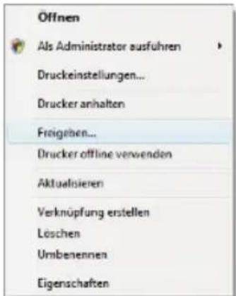 Öffnen Als Administrator ausfuhren Druckeinstellungen... Drucker anhalten Freigaben... Drucker offline verwenden Aktualisieren Verknüpfung erstellen Löschen Umbenennen Eigenschaften