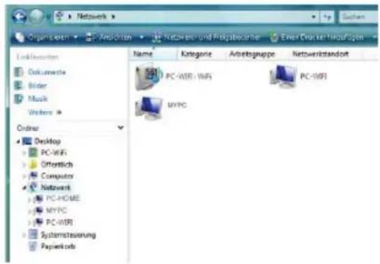 Netwerk Organisieren Kanzöhen Netzern und Pergstbezeller Enel Druckter hängelgen Linkkurschen Dokumente Wider Music Winters Order Desktop PC-WIFI Offentlich Computer Netwerk PC-HOME MYPC PC-WIFI Systemsteuerung Papierkorts Name Kategorie Arbeitsgruppe Netwerkstandort PC-WIFI: WIFI MYPC PC-WIFI