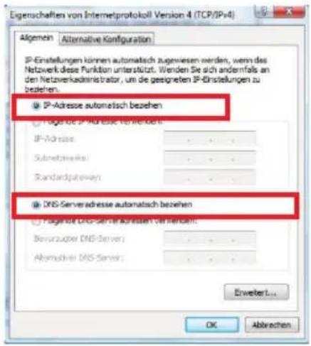 Eigenschaften von Internetprotokoll Version 4 (TCP/IPy4) Allgemeine Alternative Konfiguration IP-Einstellungen können automatisch augenwiesen werden, wenn das Netzwerk diese Funktion unterstützt. Wenden Sie sich andererfas an den Netzverkadministrator, um die geeigneten IP-Einstellungen zu beziehen. IP-Adresse automatisch beziehen Fagerinde IP-Adresse Verwerben: IP-Adresse: Subnetwechsel: Standardgutsway: DNS-Serveradresse automatisch beziehen Fagerinde DNS-Server Adressen Ver Handel: Bemürzeugter DNS-Server: Aberrschmit DNS-Server: Enweiter... OK Abbrevien