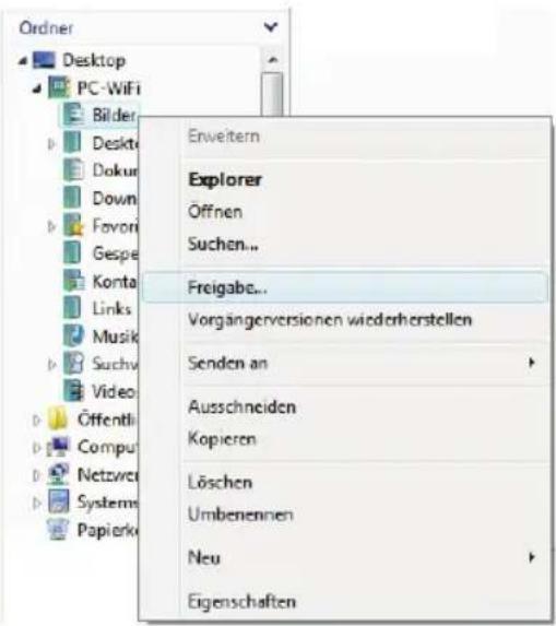 Ordner Desktop PC-WiFi Bilder Desktop Dokur Down Favori Gespe Konta Links Musik Suchy Video Öffentli Comput Netzwcr Systeme Papierke Enweitem Explorer Öffnen Suchen... Freigabe... Vorgängerversionen wiederherstellen Senden an Ausschneiden Kopieren Löschen Umbenennen Neu Eigenschaften
