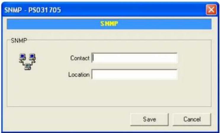 SNMP - PS031705 SNMP SNMP Contact Location Save Cancel