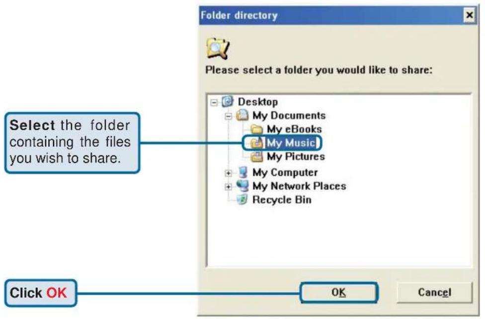 Folder directory Please select a folder you would like to share: Select the folder containing the files you wish to share. Click OK OK Cancel