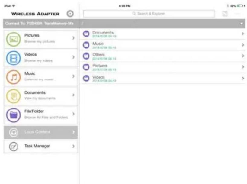 Screenshot of Wireless Adapter interface showing menu options for image types and document types with date range