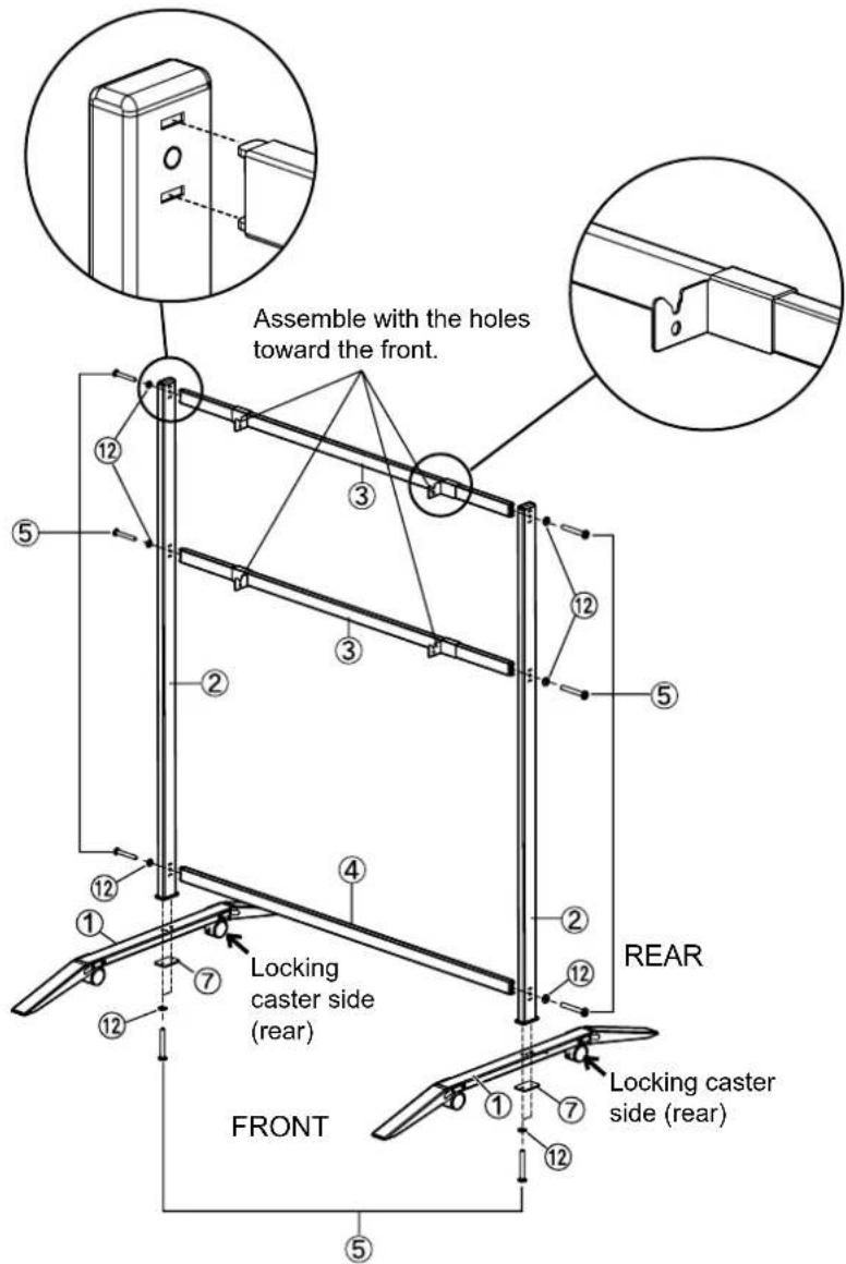 Assemble with the holes toward the front. 12 3 5 2 3 5 12 4 12 12 LOCK caster side (rear) 12 5 12 5 FRONT 12 7 12 5 REAR Locking caster side (rear) Locking caster side (rear)