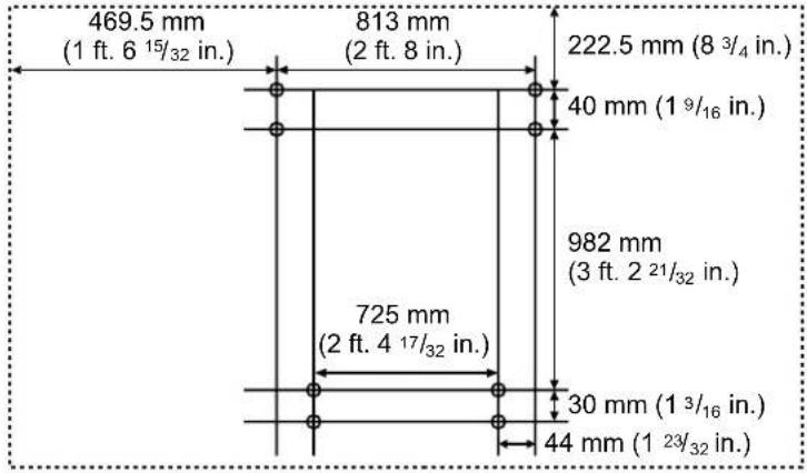 469.5 mm (1 ft. 6 15/32 in.) 813 mm (2 ft. 8 in.) 222.5 mm (8 3/4 in.) 40 mm (1 9/16 in.) 982 mm (3 ft. 2 21/32 in.) 725 mm (2 ft. 4 17/32 in.) 30 mm (1 3/16 in.) 44 mm (1 23/32 in.)