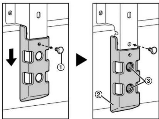 Technical diagram showing two mechanical component assembly steps with labeled parts and directional arrows indicating movement.