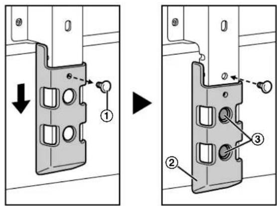 Technical diagram showing a mechanical component before and after assembly, with numbered parts and directional arrows indicating movement.