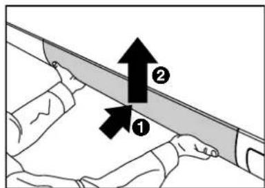 Diagram showing two labeled arrows pointing to a person's seat or seat, with numbers 1 and 2 indicating positions.