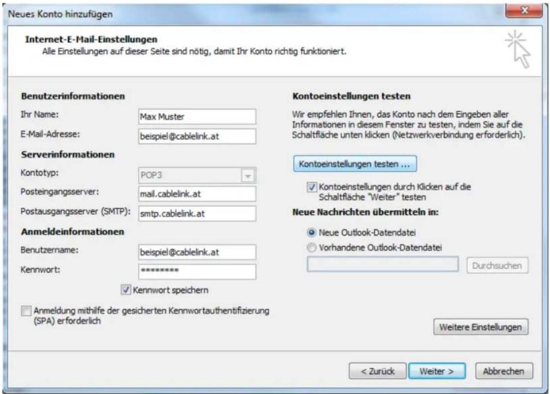CISCO EPC 3940 - E-Mailkonfiguration für Outlook 2010 unter Windows 7-10 - 6