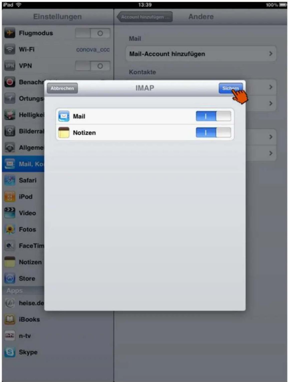 CISCO EPC 3940 - E-Mailkonfiguration für Apple iOS (iPad, iPhone) - 7