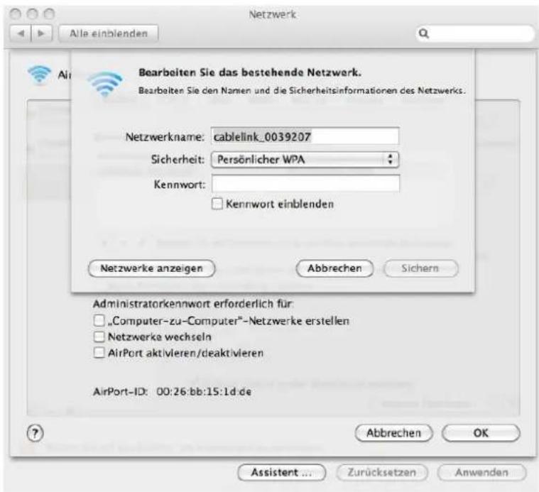 CISCO EPC 3940 - WLAN-Konfiguration für MAC OS 10.6 - 10.11 - 5