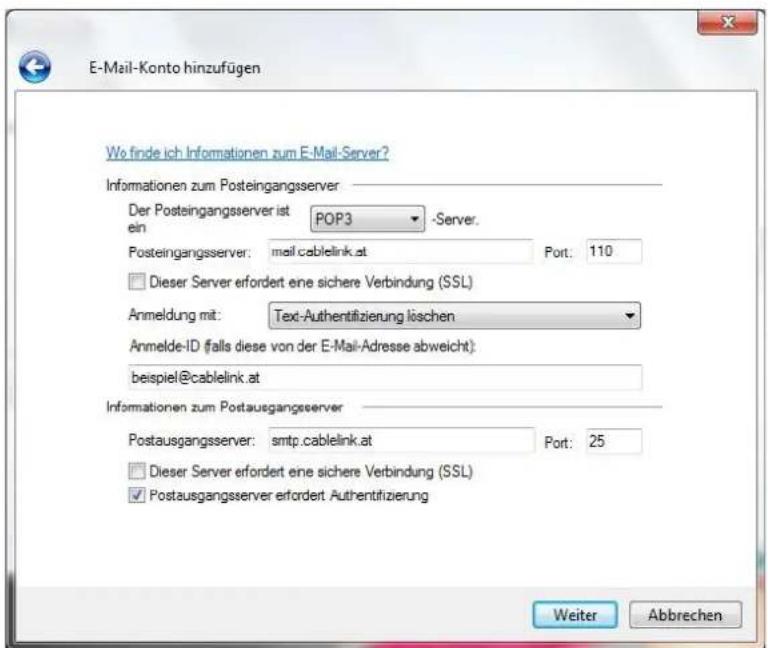CISCO EPC 3940 - E-Mailkonfiguration für Windows Live Mail unter Win7 - 3