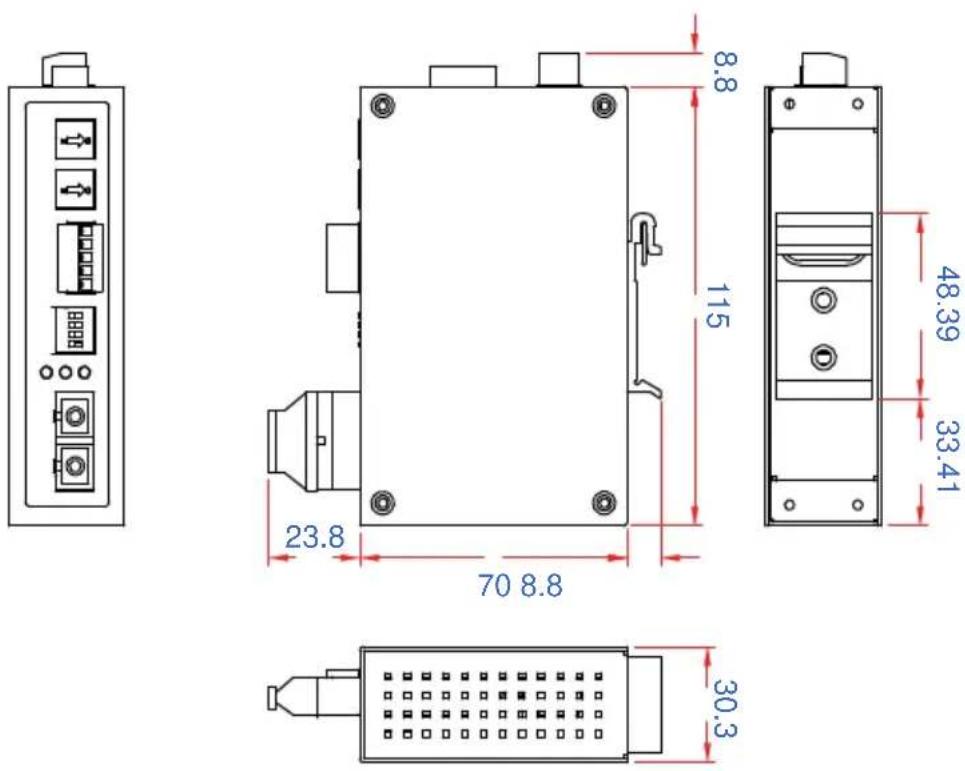 Moxa ICF-1150I-S-SC-T - Mounting Dimensions (Unit : mm) - 1