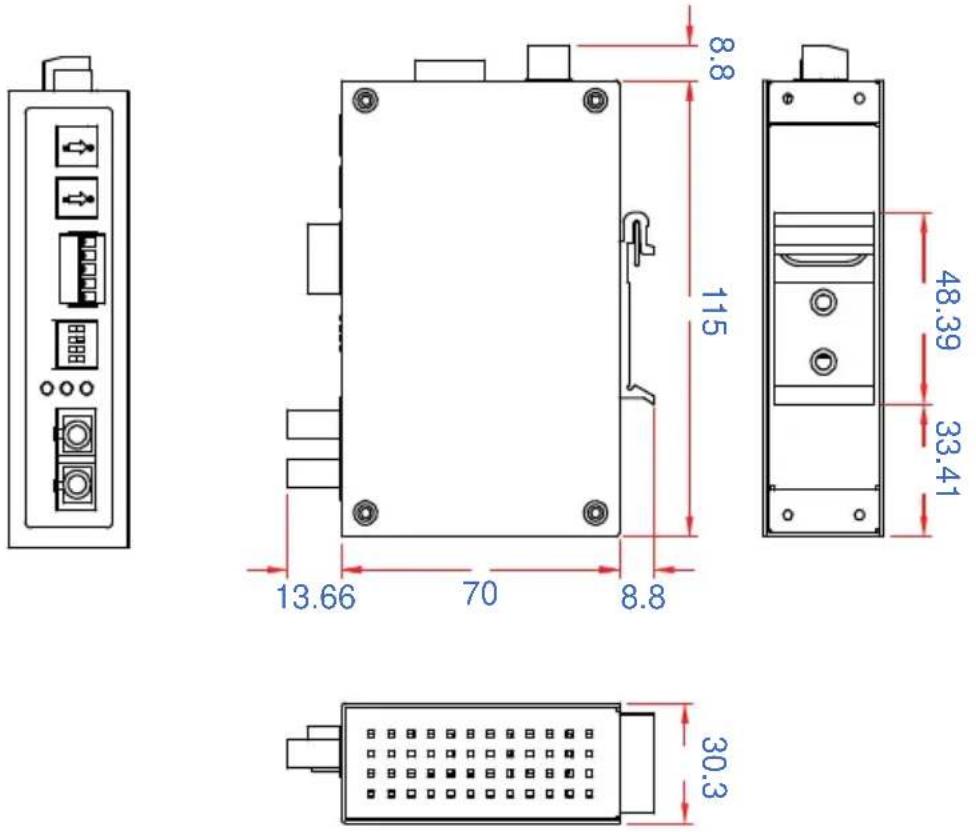 Moxa ICF-1150I-S-SC-T - Mounting Dimensions (Unit : mm) - 2
