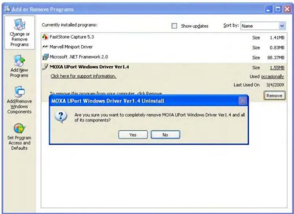 Moxa UPort 1410 - Uninstalling the Driver - 3
