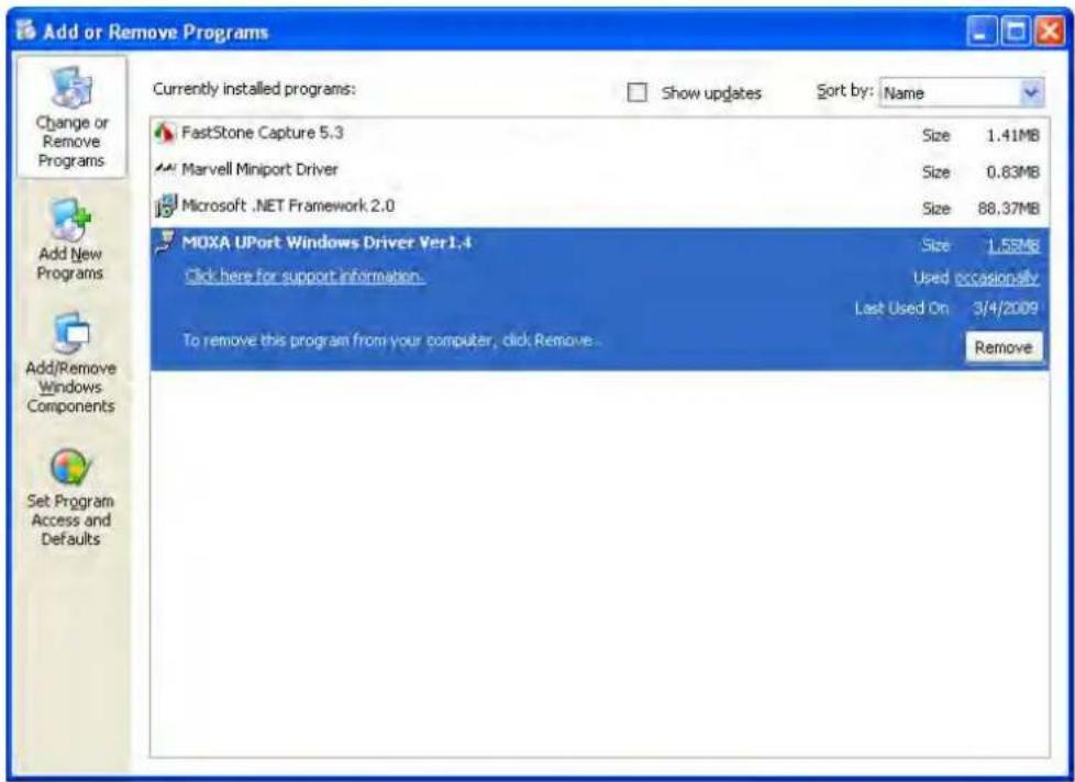 Moxa UPort 1410 - Uninstalling the Driver - 2