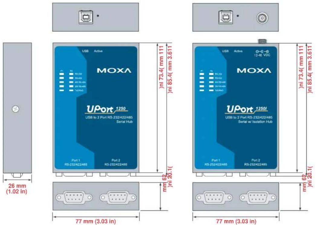 Moxa UPort 1410 - Dimensions - 1