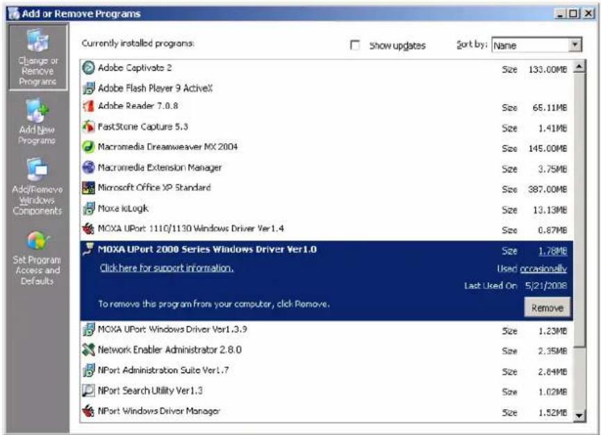 Moxa UPort 2210 - Uninstalling the Driver - 2