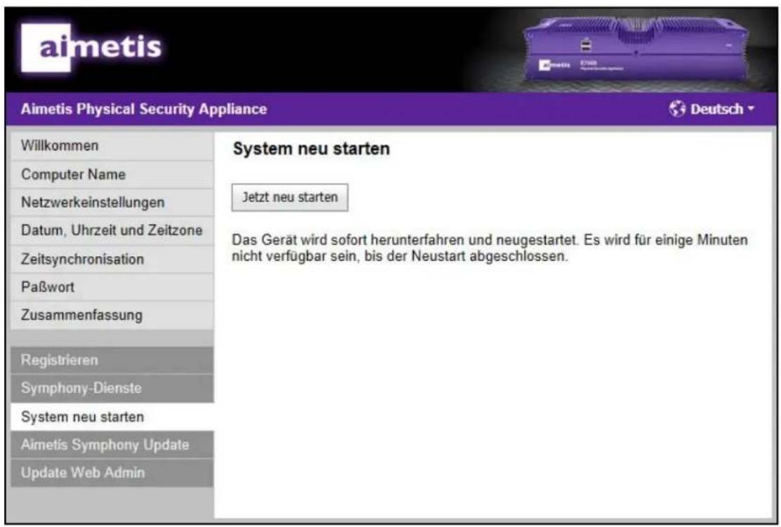 Aimetis E7040A - Neustart des Systems - 1