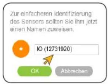 Zur einfacheren identifizierung des Sensors sollten Sie ihm jetzt einen Namen zuweisen. IO (12731920) OK Abbrachen