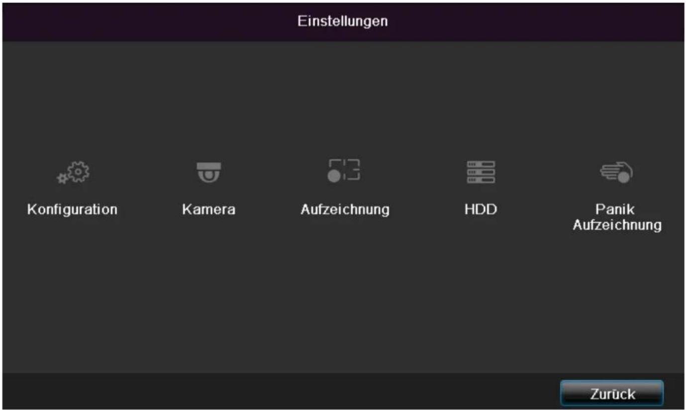 Einstellungen Konfiguration Kamera Aufzeichnung HDD Panik Aufzeichnung Zurück