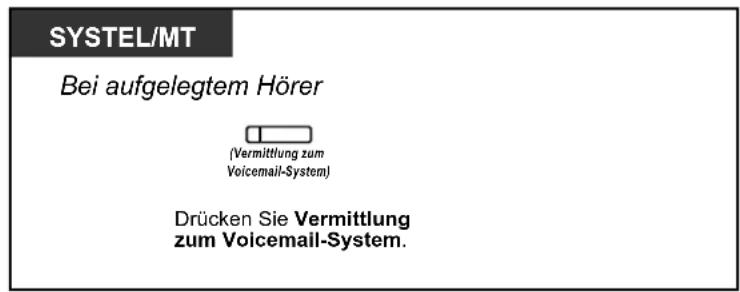 SYSTEL/MT Bei aufgelegtem Hörer (Vermittlung zum Voicemail-System) Drücken Sie Vermittlung zum Voicemail-System.