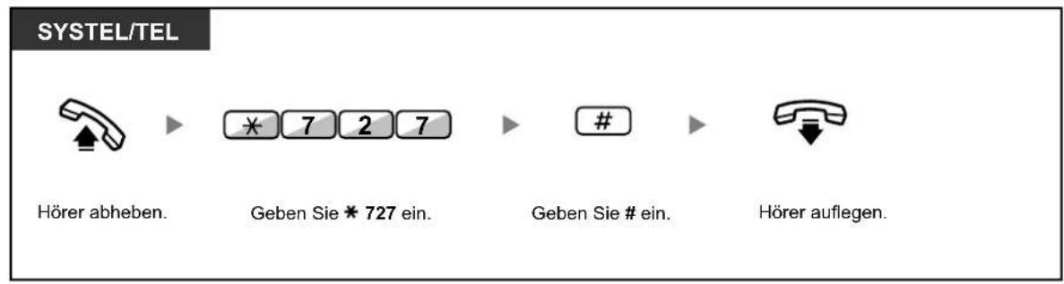 SYSTEL/TEL Hörer abheben. * 7 2 7 Geben Sie * 727 ein. # Hörer auflegen.
