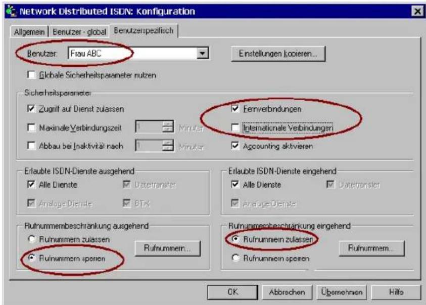 AVM Network Distributed ISDN - Beispiel für die Rufnummernbeschränkung eines Benutzers - 1