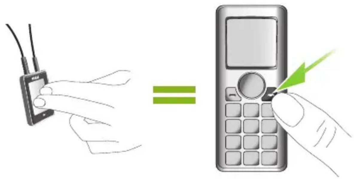 Illustration showing a hand inserting a small device into a mobile phone, with a green lightning bolt indicating the operation.