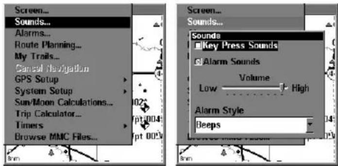 LOWRANCE LMS-320DF - Sounds and Alarm Sound Styles - 1