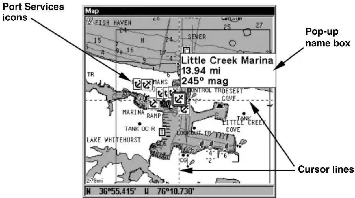 LOWRANCE LMS-320DF - To view Port Services information: - 1