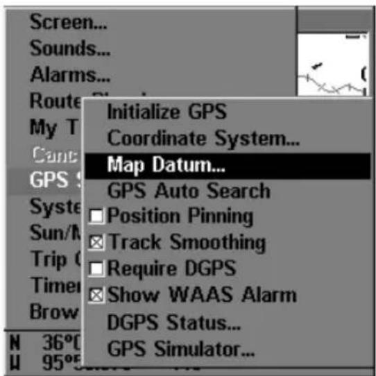 LOWRANCE LMS-320DF - Map Datum Selection - 1