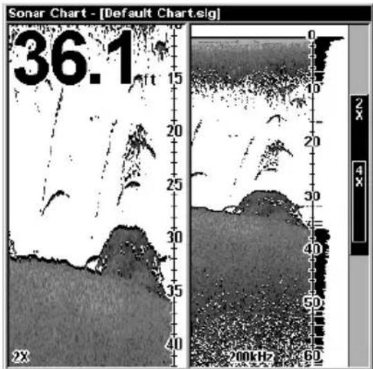 LOWRANCE LMS-320DF - Split Zoom Sonar Chart - 1