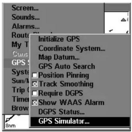 LOWRANCE LMS-320DF - To get to the GPS Simulator: - 1